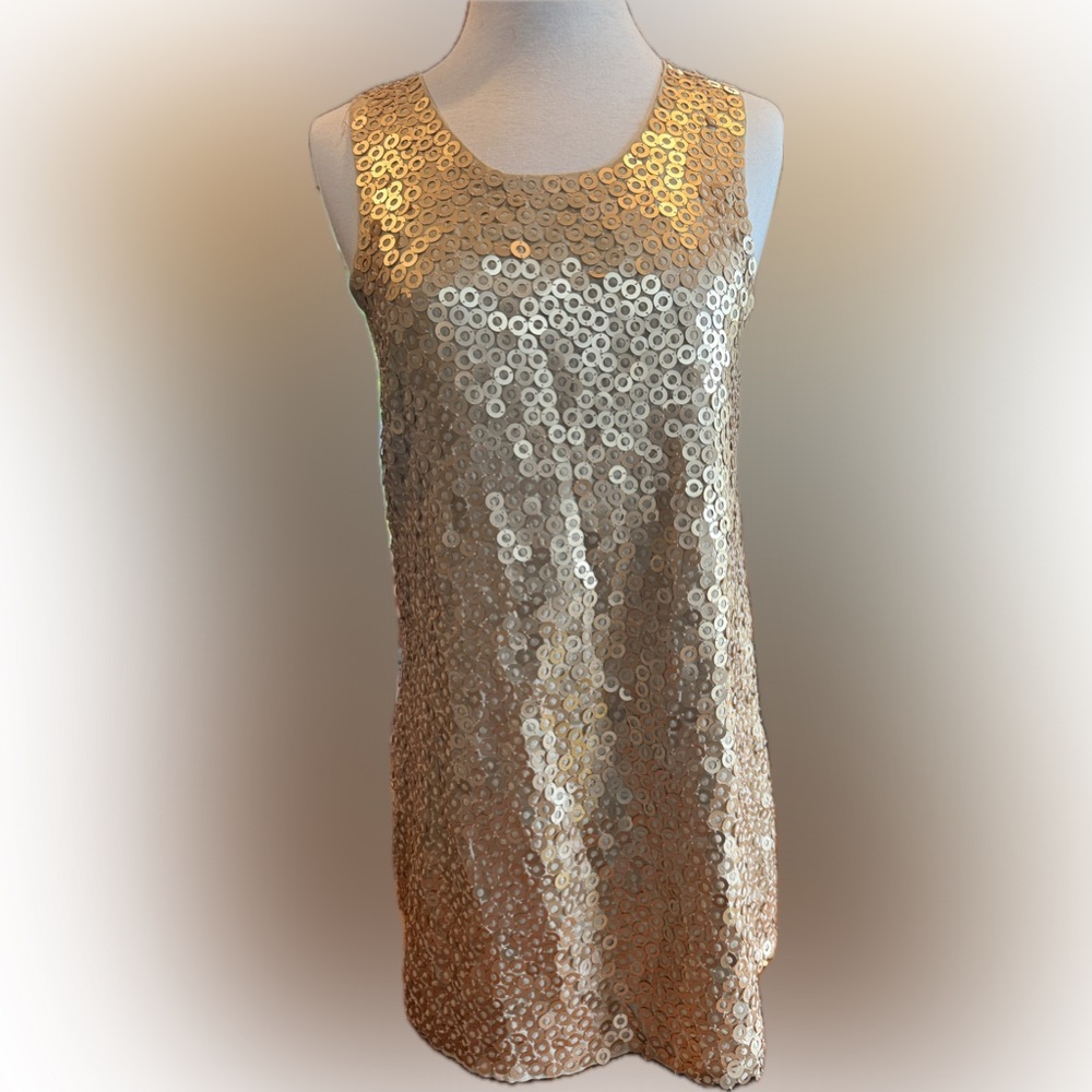 RARE ALICE+OLIVIA GOLD PAILLETTE MINI DRESS!!! SIZE SMALL